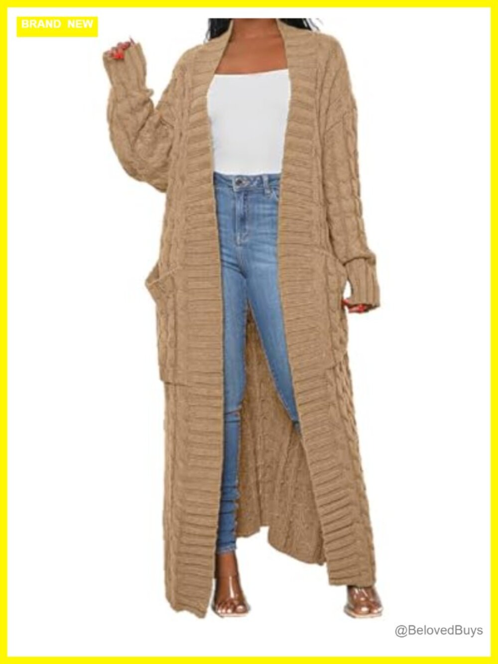 Women's Cable Knit Long Maxi Cardigan with Pockets Open Front